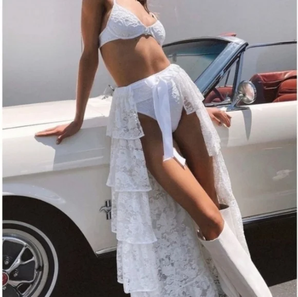 New Beach Riot Women's Ruffle Lace Maxi Skirt - Picture 5 of 6